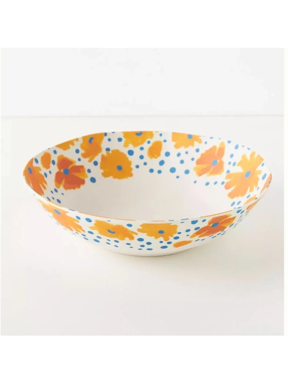 Vera for Anthropologie Orange and Blue Floral Bamboo Bowl